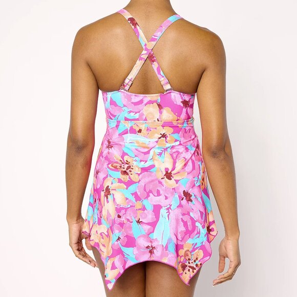 Denim & Co. Beach Hankerchief Hem Belted Swim Dress. 8074 - Picture 2 of 3